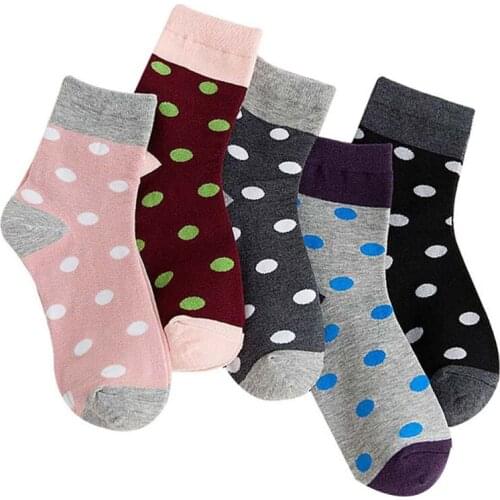 5 Pair Women Hot Sale Socks 2021 New Fashion Women Cute Polka Dot Pattern Candy Color Cotton Blended Ankle Short Cute Women Sock