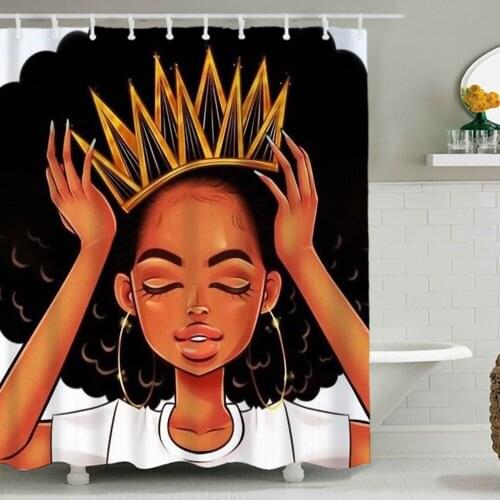NEW African American Women Girl with Crown Shower Curtain Waterproof Polyester Fabric Afro Girl Bath Bathroom Decor With Hooks