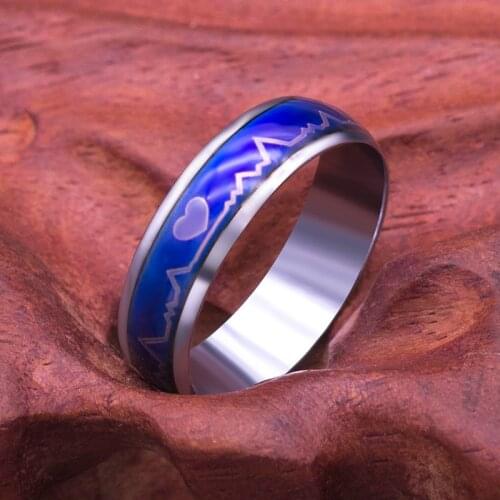Newest Mood Ring Temperature Changing Color Heart Pattern Emotion Temperature Smart Ring Jewelry Wide 6mm