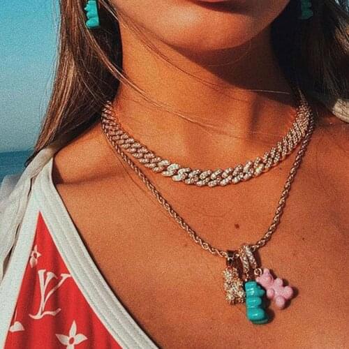 Stonefans New Colorful Gummy Hip Hop Teddy Bear Necklace Cute Candy Color Bear Necklace Handmade Resin Accessories Party Jewelry