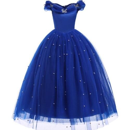 Princess GrayGirl Girls Dress Fairy Tales Deluxe Cosplay Costume Sleeveless Blue Gown Kids Party Halloween Birthday Dress