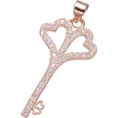 Supplies For Jewelry Bijoux Zircon Heart Key Charms For Necklace Women Copper Micro Pave Floating Charms Wholesale Berloques