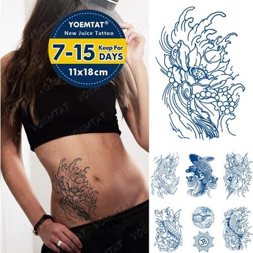 Juice Ink Lasting Waterproof Temporary Tattoo Sticker Buddhism Lotus Totem Koi Flash Tattoos Woman Arm Body Art Fake Tatto Male