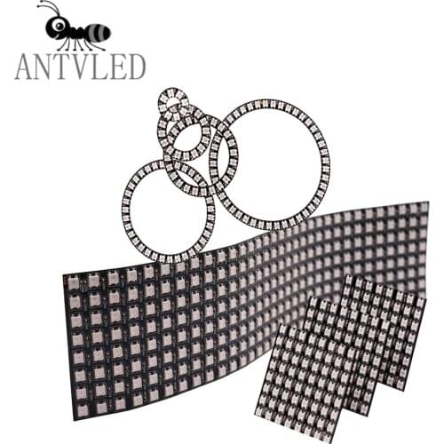 WS2812B Led Digital Panel Matrix Flexible Screen 8*8 16*16 8*32 WS2812 5050 RGB Ring Individually Addressable Pixels DC5V