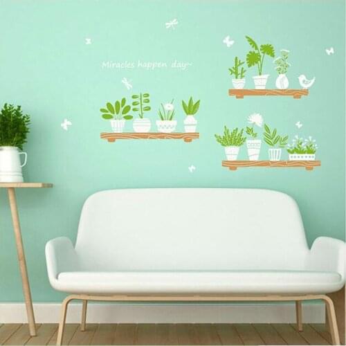 Plant Potted Wall Sticker Shop Glass Door Cafe Decoration Wall Art Bedroom Wall Stickers Wallpaper Home Decoration Room Decor