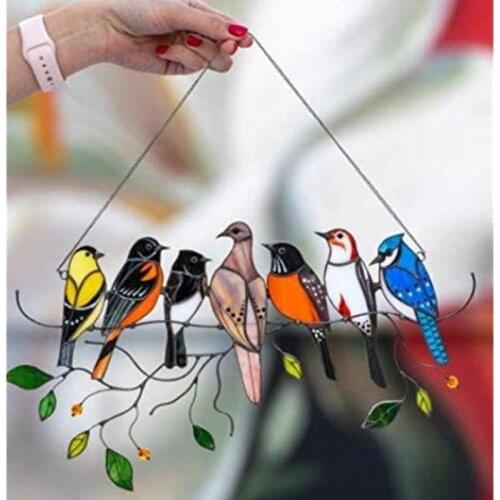 Mini Stained Bird Glass Window Hangings Acrylic Wall Hanging Birds Decor Room Accessories Scandinavian Decor Mothers Day Gift