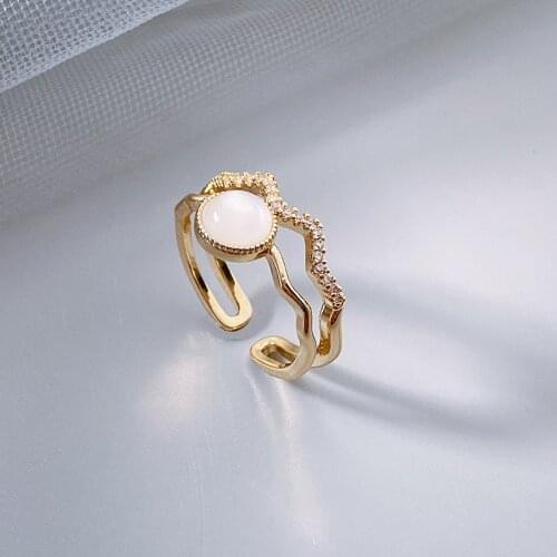 Classic Double Wave Opal Gold Opening Rings For Woman 2021 New Gothic Korean Jewelry Girls Fashionable Party Set Accessories