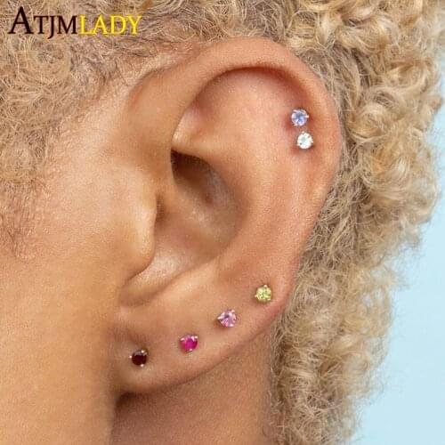 Delicate Mini small round Zircon Studs 925 Sterling Silver single cz multi piercing women girls minimalist stud earrings jewelry