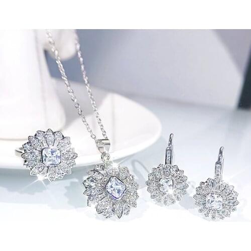 2021 Trend Earring 925 Sterling Silver jewelry sets high quality Bling Flowers Zircon Necklaces for Women Rings Fashion Jewelry