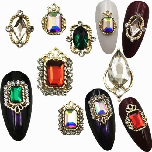 10pcs/pack Japan Alloy Nail Art luxury crystal rhinestone crown frame Metal Accessorie for Phototherapy bride Nail Sticker DIY