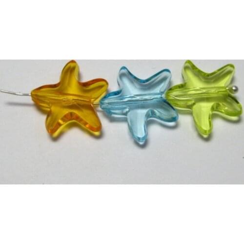 100 Mixed Colour Transparent Acrylic Sea Star Starfish Charm Beads 16mm