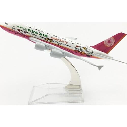 16CM 1:400 Scale Airbus A380 EVA Airways Green Pink Metal Plane Aircraft Model Toys Airplanes Kids Gift Collectible Decoration