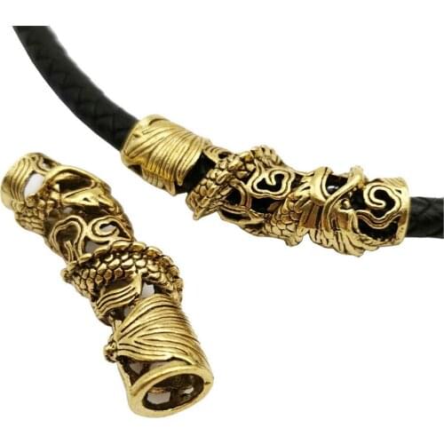 2pcs Antique Gold Dragon Charm Tubes 7.5mm Hole