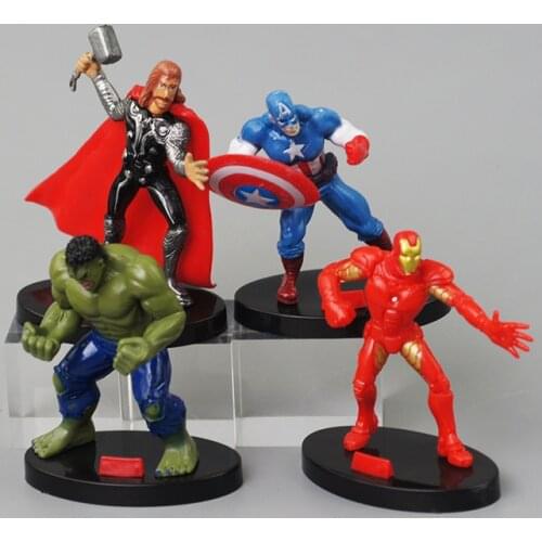 4pcs/lot 10cm Marvel Avengers Infinity War Thor Hulk Iron Man American Captain Superhero Figure Collection Model Doll Toy
