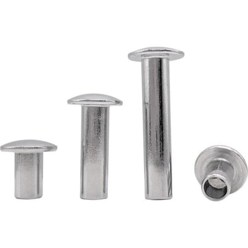 50pcs M2 big flat head rivets semi-hollow percussive rivet knocking rivetings stainless steel riveting GB872 3mm-12mm long