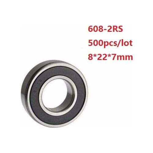 500PCS/lot 608RS 8x22x7mm 608-2RS 608 2RS ball bearings 8*22*7mm Miniature mini Double Rubber Cover Deep Groove Ball bearing