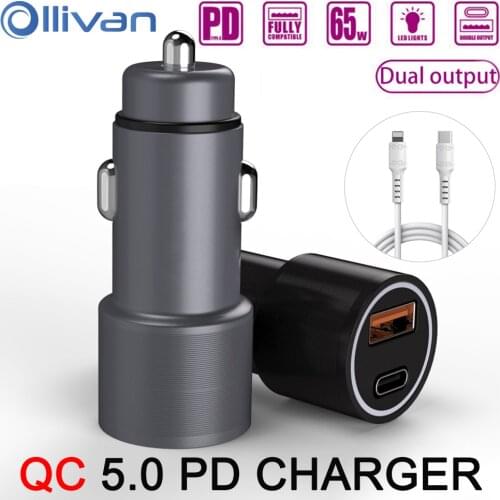 QC5.0 PD Car Charger Quick Charge 65W Fast Charging For iPhone 12 11 XS X XR 8 7 Xiaomi TypeC Phone Charger With 100W Cable