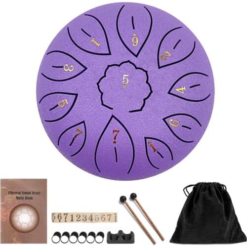 Tongue Drum 6 Inch Steel Tongue Drum Set 11 Tune Hand Pan Drum Pad Tank Sticks Carrying Bag Percussion Instruments Accessories