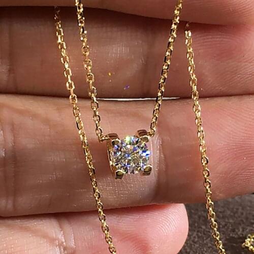 18K Yellow Gold Women Pendants Necklaces Moissanite Diamond 0.5 1 2 3 4 5 Carat Round Wedding Anniversary Engagement Party Gift