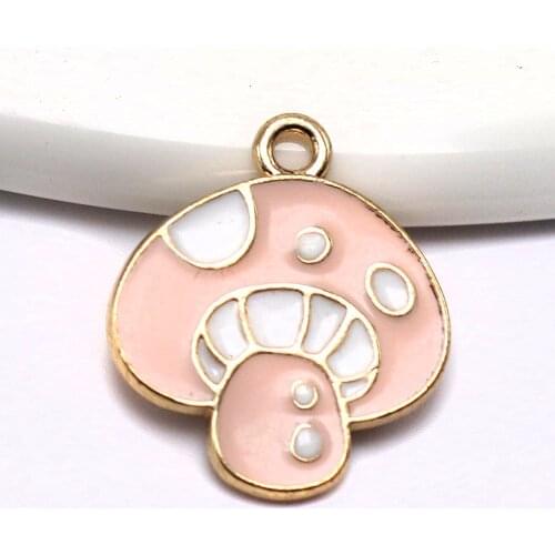 Enamel Mushroom Charm - Toadstool Charm Gold - Gold Enamel Charm for Jewelry Making - Set of 20-Mushroom Pendants Charms IK38D