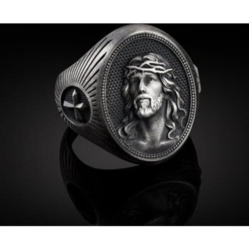 2021 Hot Selling Christian Icon Ring, Mens Cross Solid Jesus Ring, American, Punk Style Mens Ring