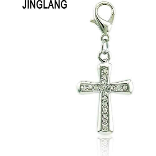 JINGLANG Free Shipping Fashion Pendants Rhinestone Cross Charms With Lobster Clasp DIY Necklace Jewelry Accessories