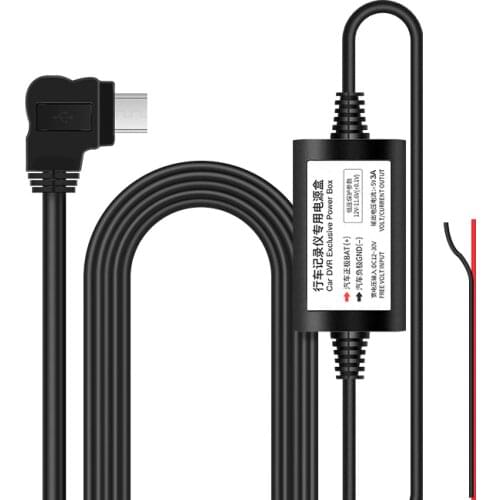 12/24V to 5V 2.5A micro USB hardwire kit Dvr power adapter cable for instrument panel cam D30/V20/V28 low voltage protection 3M