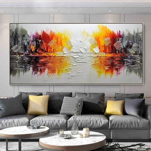 Thick Oil Canvas Painting Hand Painted Wall Decor Lake Landscape Pictures Modern Abstract Art Painting Bedroom Living Room Decor