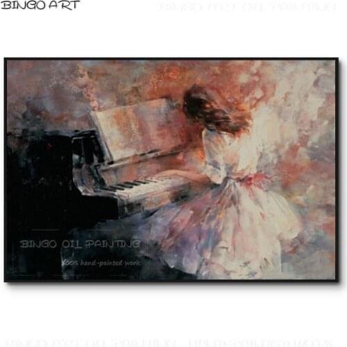 High Quality Impressionist Lady Playing Piano Oil Painting Hand-painted Fine Art Playing Musical Instrument Piano Oil Painting