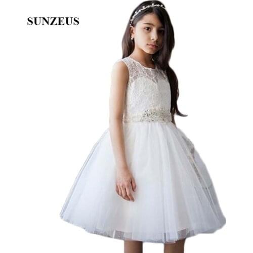 Knee Length Short Wedding Party Dress for Little Girls Tank Lace Flower Girls Dresses 2020 Tank A-Line Birthday Party Gown SF22