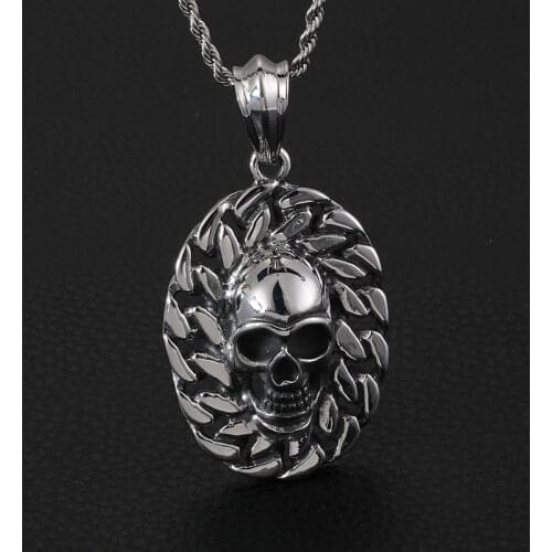 Stainless Steel Elliptical Skull Metal Pendant Necklace For Men With Twisted Chain Personality Fashion Male Jewelry