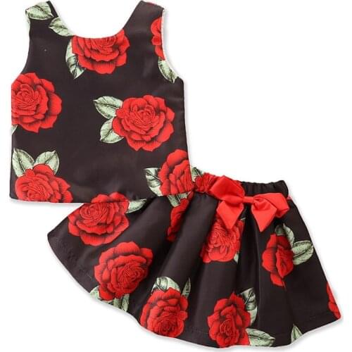 Summer Girl Set Sleeveless Vest + Floral Skirt Suits for Kids Children Clothes