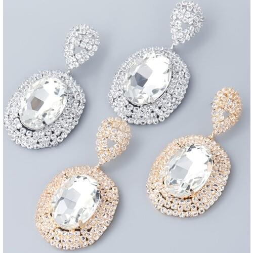 Fashion Metal Oval Rhinestone Geometric Earrings Womens Creative Popular Dangle Earrings Party Accessories