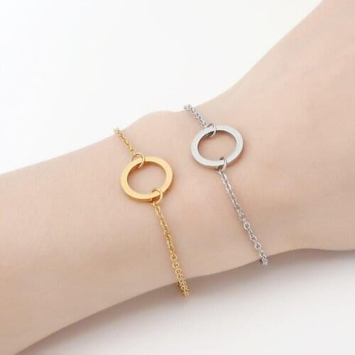 Coin Ring Pendant Stainless Steel Bracelet For Women Jewelry Mirror Polished High Quality