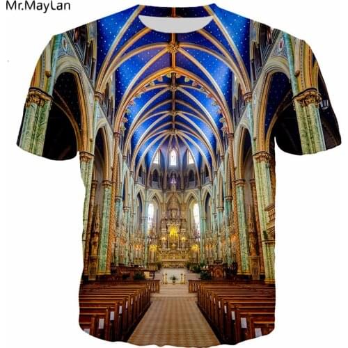 Notre Dame de Paris Church 3D Print Tshirt Men/women Gothic Vintage T-shirts Tops 2019 Mens Retro T shirt Clothes Oversized 6XL