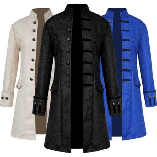 Men Victoria Edwardian Steampunk Trench Coat Frock Outwear Vintage Prince Overcoat Medieval Renaissance Jacket Cosplay Costume