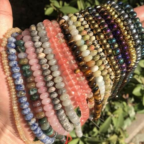 Natural Rondelle Spacer Stone Beads Agates Crystal Amazonite Jaspers Hematite Beads For Jewelry Making Diy Bracelet Charms 15