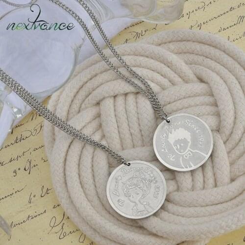 Nextvance Little Prince Necklace Stainless Steel Little Princess Pendant Round Necklaces For Women Boy Girl Anime Jewelry Gift