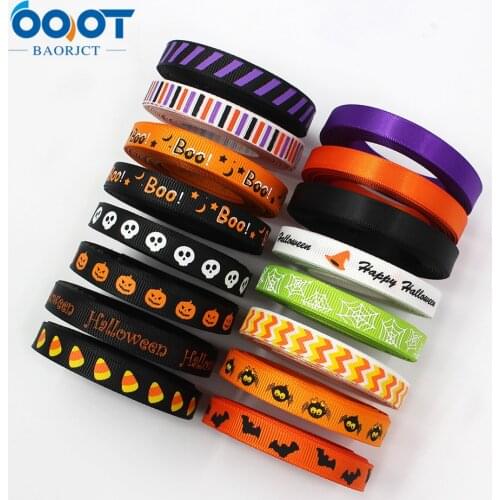 3/8'' 5yards Halloween printing Grosgrain Ribbons DIY Handmade Child Bow Wedding Decoration Gift Wrap Material
