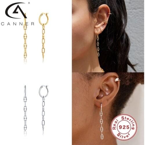 CANNER Pendientes Plata 925 Hoop Earrings For Women Personality Tassel Chain Huggie Earrings Girls Unique Metal Jewelry Kolczyki