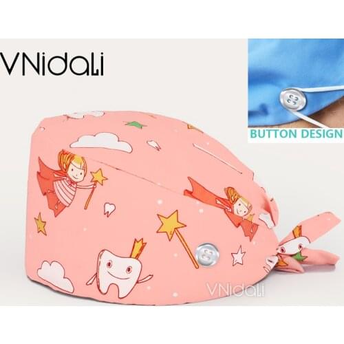 Tooth Printing whith button Scrub Caps surgery Scrubs Hat for women surgicals hat womens and men operating room hat Dentist cap