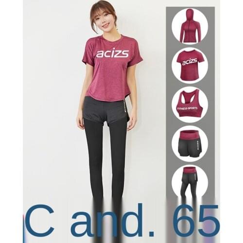 Sports suit female gym running leisure five-piece suit beginner fashion spring and autumn yoga clothes female summer