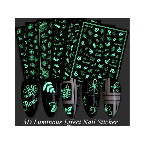 Luminous Effect 3D Leaf Flower Hallowee Design Nail Art Shinning Glitter Nail Art Sticker Decoration Manicures Tips Tool Summer