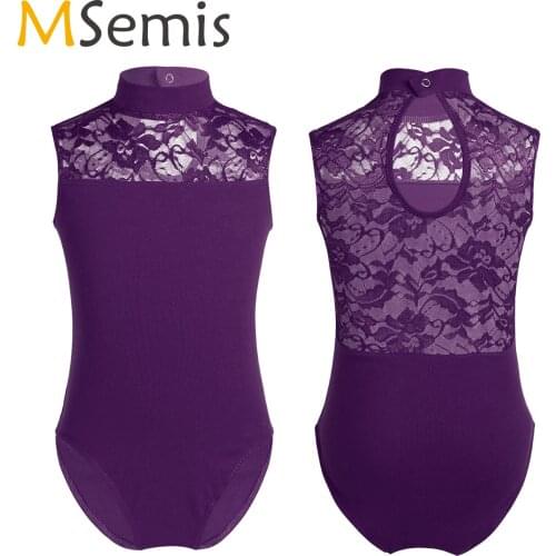 Ballet Leotard For Kids Girls Dance Lace Sleeveless Turtle Neck Leotard Ballet Costume Professional Gymnastics Leotards Jumpsuit