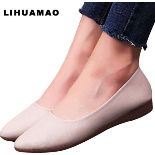 LIHUAMAO Women flats shoe pointed toe Slip on shallow Comfortable soft Casual party dancing work office lady shoes