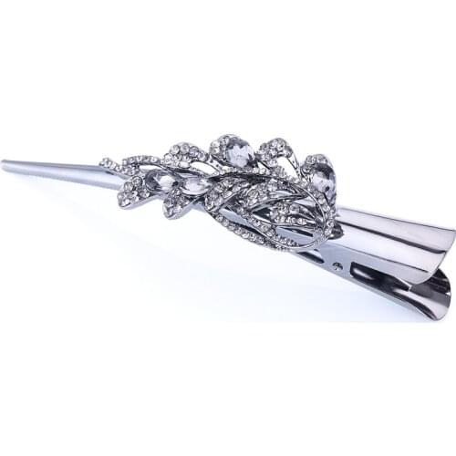 Vintage Crystal Metal Hair Clip Barrette Black Gun Plated Flower Butterfly Hair Jewelry for Women