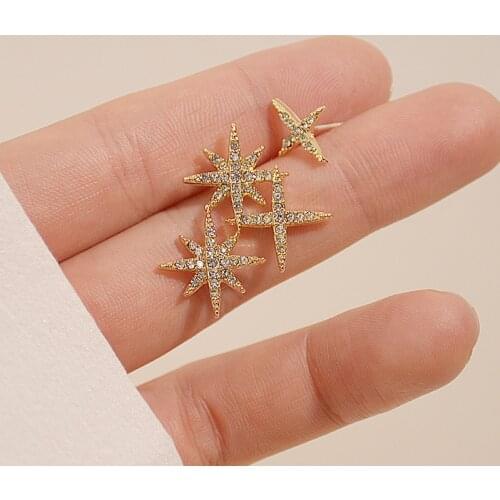 Japanese&Korea Delicate Jewelry 14K Gold Plated AAA Zircon Star Stud Earrings for Women Luxury Diamond Earrings