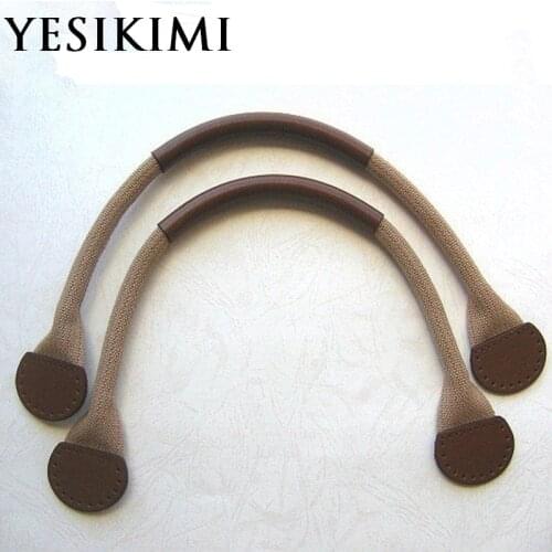 YESIKIMI 1 Pair 48CM Bag Handles DIY Bag Strap Canvas+Genuine Leather Bolsa Accessories Replacement Shoulder Bag Straps