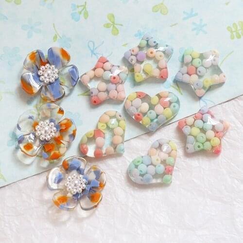 Diy jewelry making 20pcs/lot geometry flower/heart shape flat back resin beads earring/garment pendants accessory