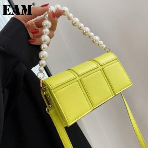 [EAM] Handle Bag Female Retro PU Leather Luxury Shoulder Bag New 2021 Fashion Shopper Pearl Chain Crossbody Clutch Tide 18A5426